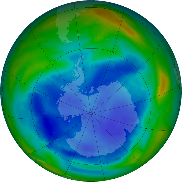 Antarctic ozone map for 11 August 2000